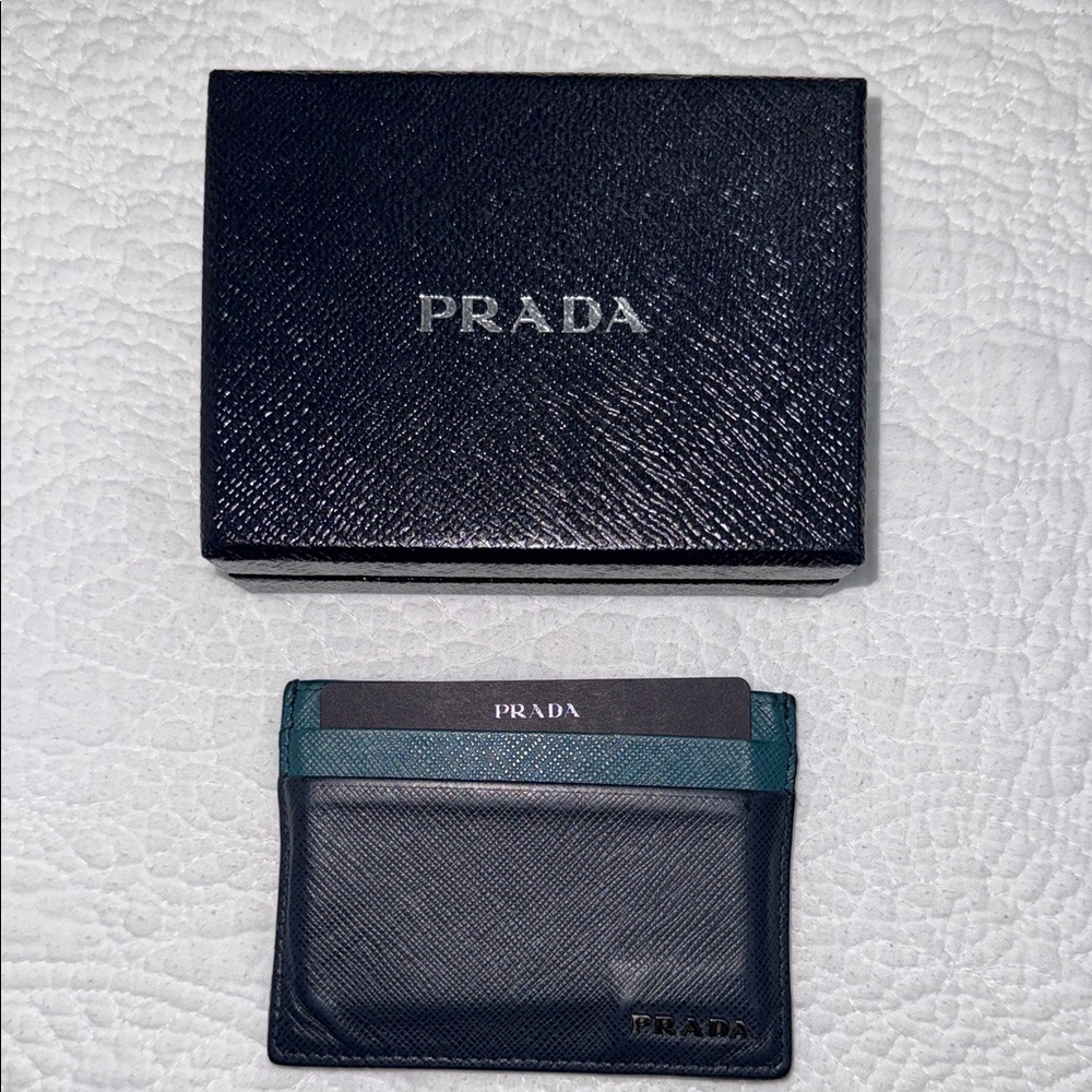 Prada Black and Teal Men's Card Holder